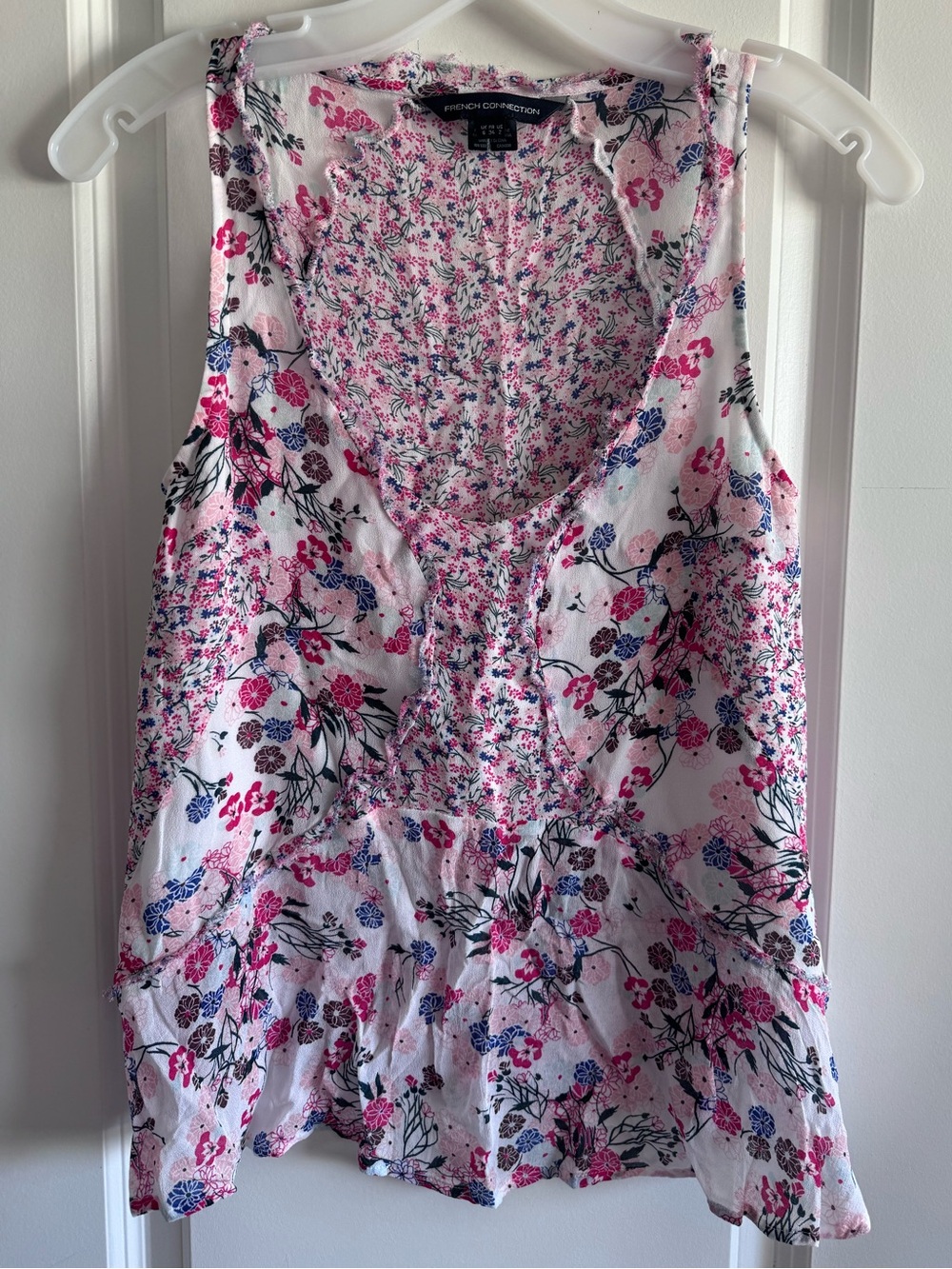 French Connection White Pink Floral V-Neck Camisole